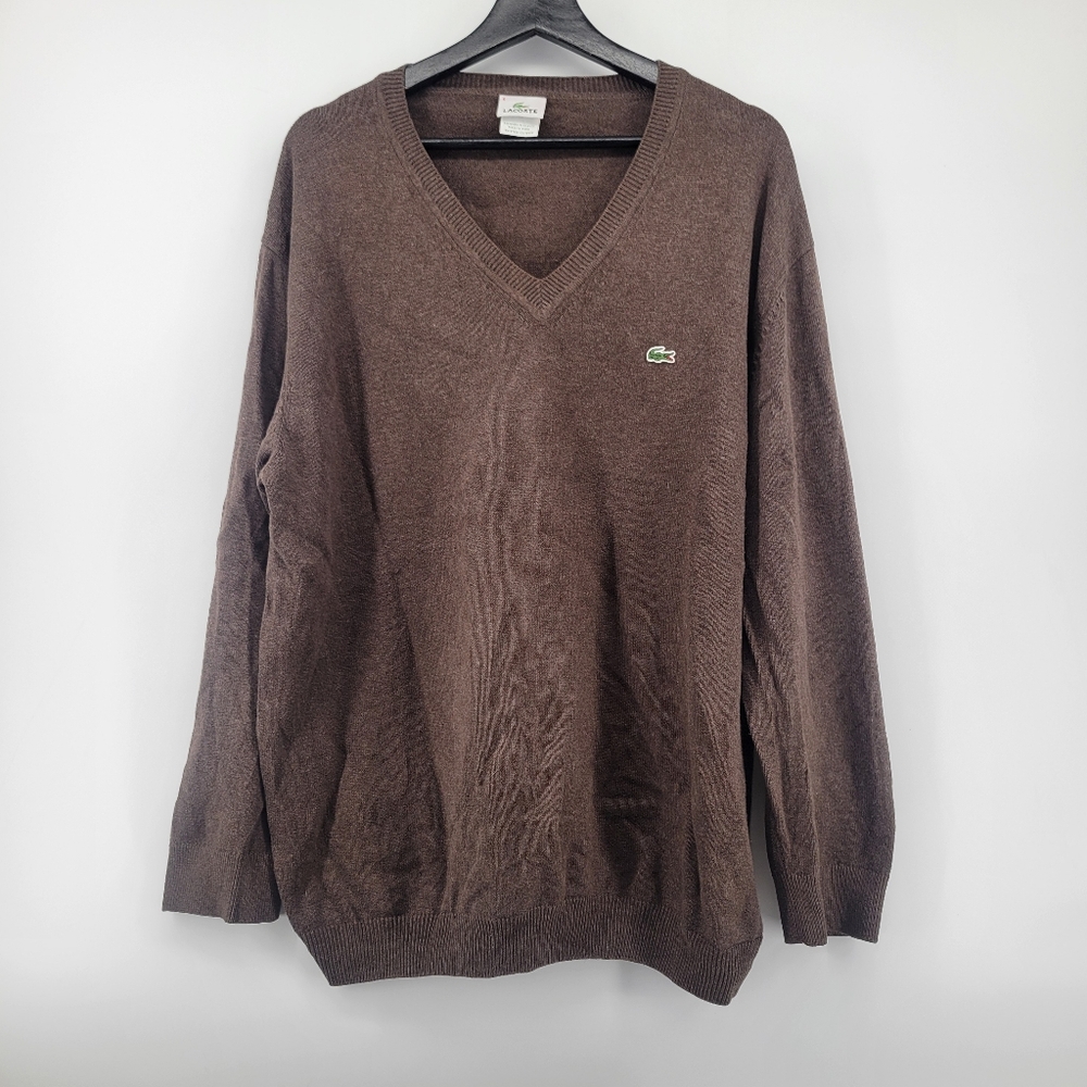 Lacoste Men's Chocolate V-Neck Sweater Size 8 /3X
